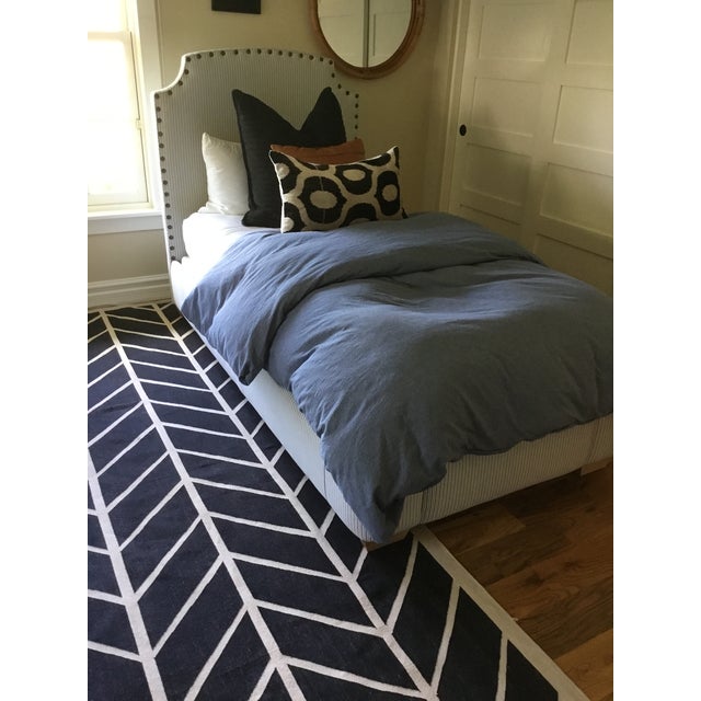 Twin Blue Pinstriped Bed Frames For Sale - Image 12 of 13