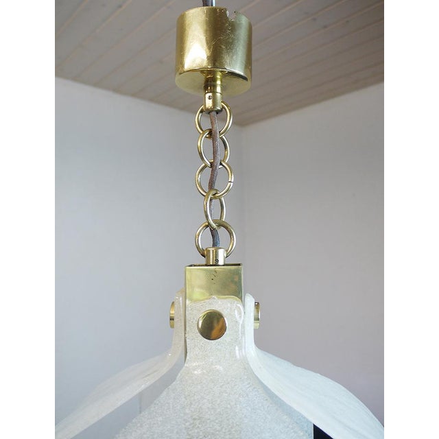 1960s German Frosted Murano Glass Petals & Brass Pendant Lamp from Kaiser Idell / Kaiser Leuchten, 1960s For Sale - Image 5 of 10