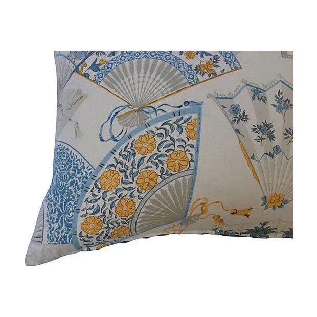 Chinese Chinese Fan Print Pillows - A Pair For Sale - Image 3 of 4