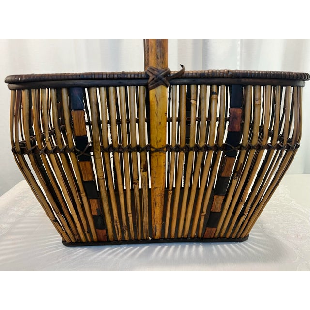 Vintage Boho Chic Burnt Bamboo and Split Reed Basket For Sale In Mobile - Image 6 of 8