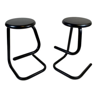 Pair of Black Haworth K700 Paperclip Counter Stools For Sale