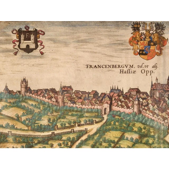 Traditional Frankfort, Germany: A 16th Century Hand-Colored Map by Braun & Hogenberg, 1595 For Sale - Image 3 of 5
