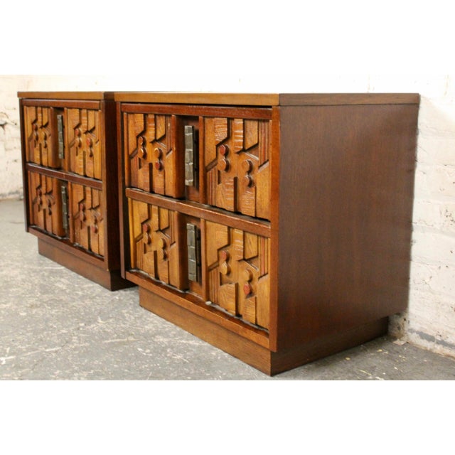 Brutalist Mid-Century Nightstands From Lane Furniture's "Pueblo" Series, Attributed For Sale In New York - Image 6 of 14