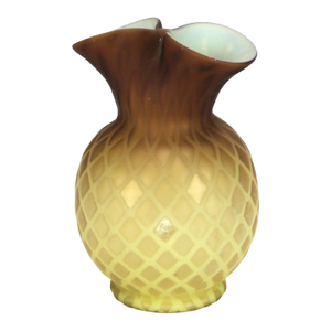 Antique Amber Satin Glass Double Vase With Diamond Quilt Pattern C1890