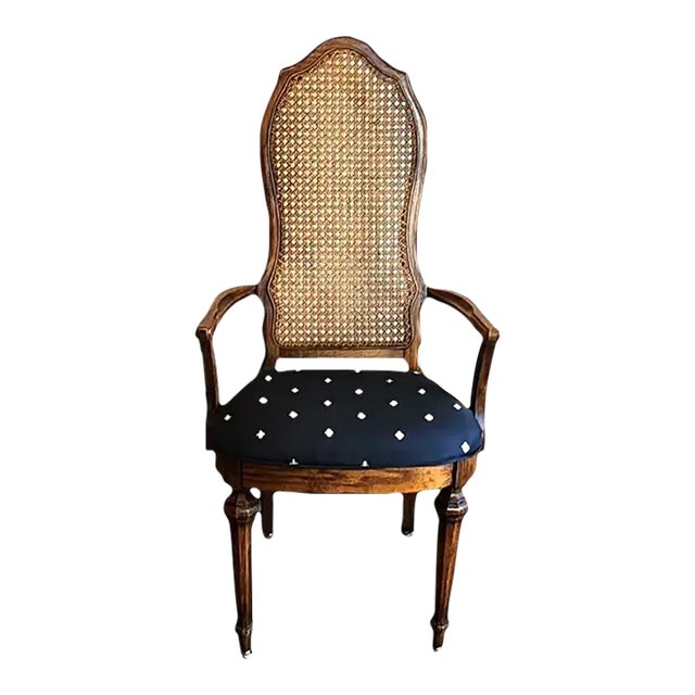 Vintage Bernhardt Hibriten Italian Provincial Cane Back Dining Arm Chair For Sale