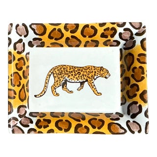Vintage French Patricia Derouboix Limoges Cheetah Ceramic Tray For Sale