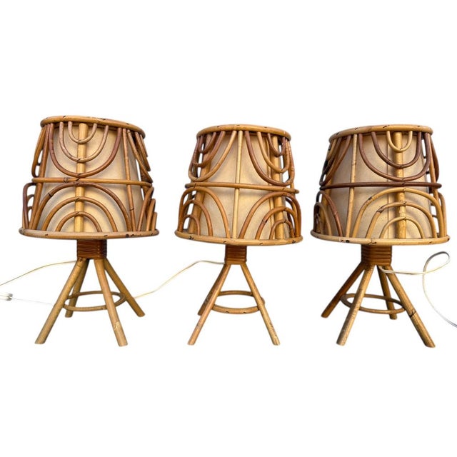 Mid-Century French Rattan and Wicker Table Lamps attributed to Louis Sognot, 1960s, Set of 3 For Sale - Image 13 of 13