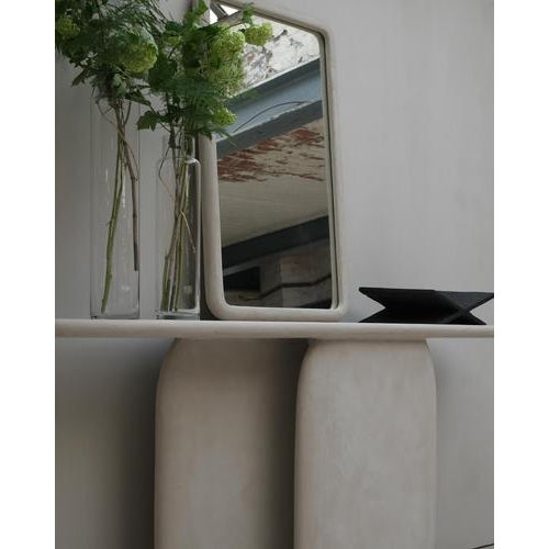 Sabbia Small Wood and Colored Mineral Lime Plaster Mirror by Dennis Kaiser For Sale - Image 6 of 8