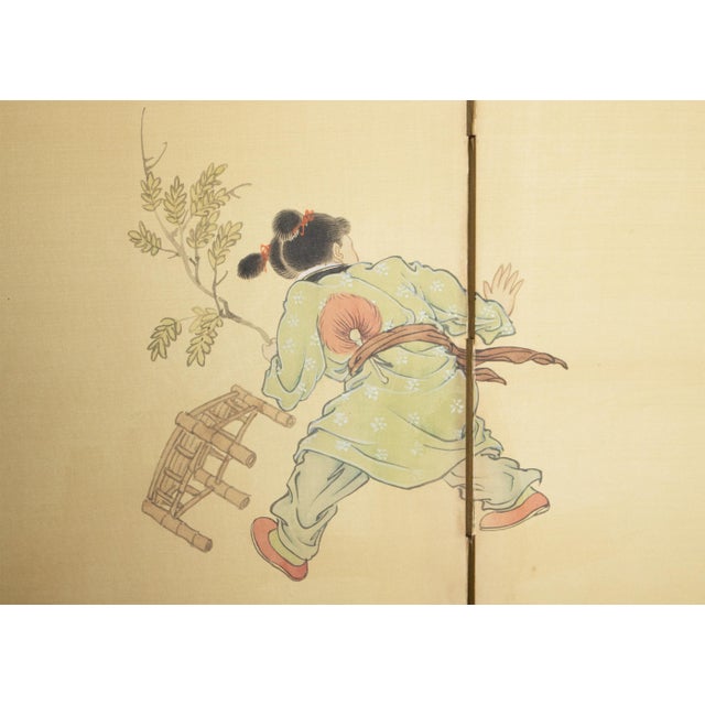 "Hide-and-Seek" by Lu Feng, Vintage Chinese Painted Silk Screen For Sale In Dallas - Image 6 of 18