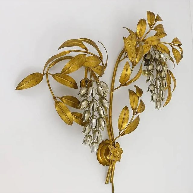 Gilt Metal Palm Tree Wall Light in Maison Jansen Style by Hans Kögl, Germany, 1970s For Sale - Image 4 of 11