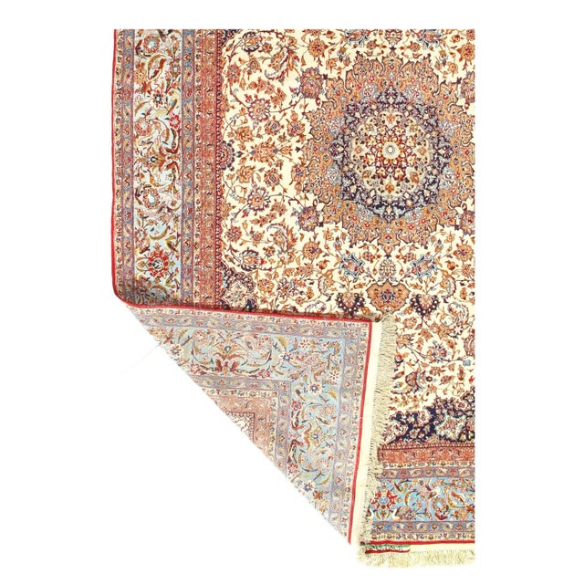 Original Persian rug handmade hand-knotted in Isfahan, Iran. Silk highlighted with korker wool on a silk foundation....