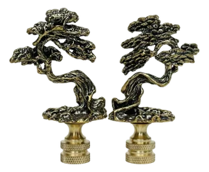 Brass Bonsai Tree Lamp Finials - A Pair