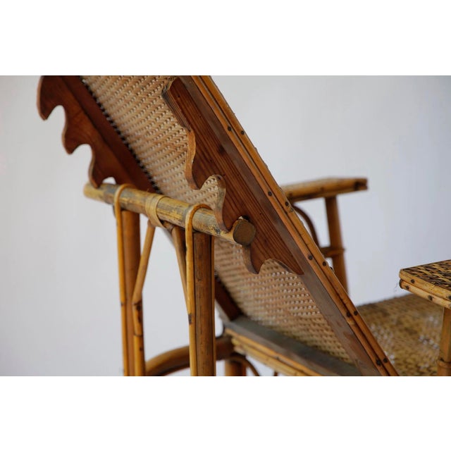 Wood French Riviera Rattan and Bamboo Recliner Chair, 1920s For Sale - Image 7 of 9