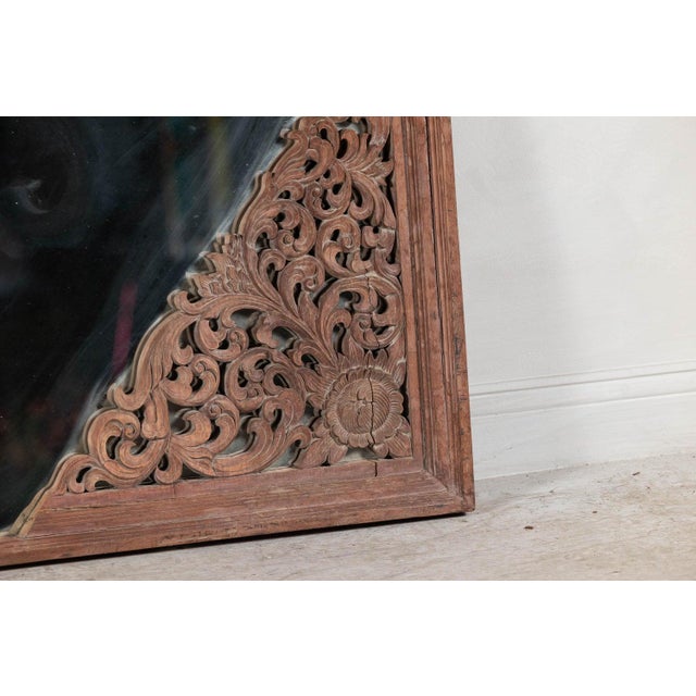 Antique Carved Hardwood Mirror with Floral Scrollwork, Early 20th Century For Sale - Image 9 of 12