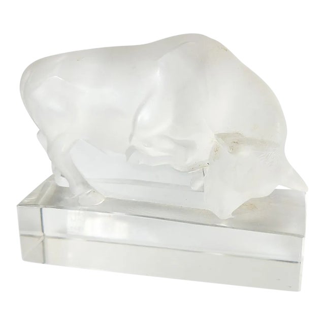 Late 20th Century French Frosted Glass Bull Figure by Lalique France For Sale