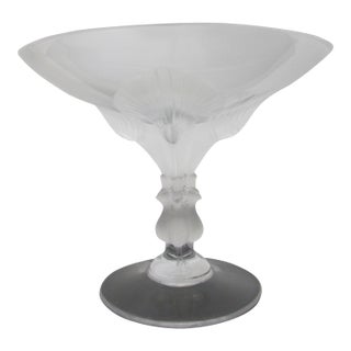 Lalique France Crystal Virginia Peacock Footed Compote Bowl Candy Dish 6 3/4" For Sale