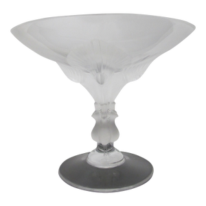 Lalique France Crystal Virginia Peacock Footed Compote Bowl Candy Dish 6 3/4"
