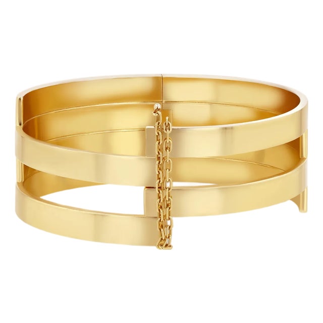 18k Solid Yellow Gold Cuff Bracelet With a Vintage-Inspired Pin Clasp 120g Tw. For Sale