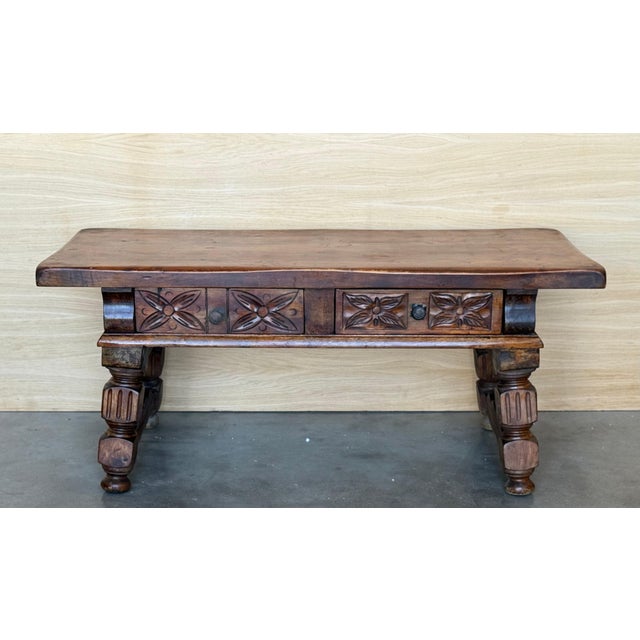 19th Spanish Low Console Table with Solomonic Legs & Two Carved Drawers For Sale - Image 16 of 18