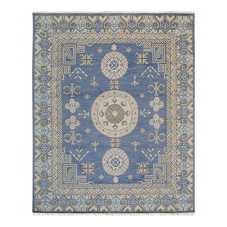 10x14 Traditional Blue Geometric Medallion Modern Hand Knotted Wool Carpet Rug For Sale