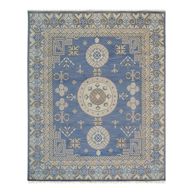 10x14 Traditional Blue Geometric Medallion Modern Hand Knotted Wool Carpet Rug For Sale
