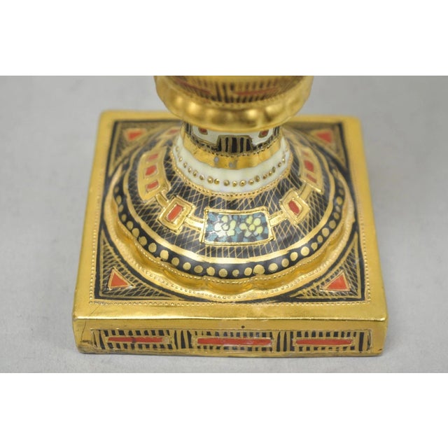 Ceramic Antique Nippon Hand Painted Twin Handled Gold Gilt Lake & Swan Scene Bolted Vase For Sale - Image 7 of 17