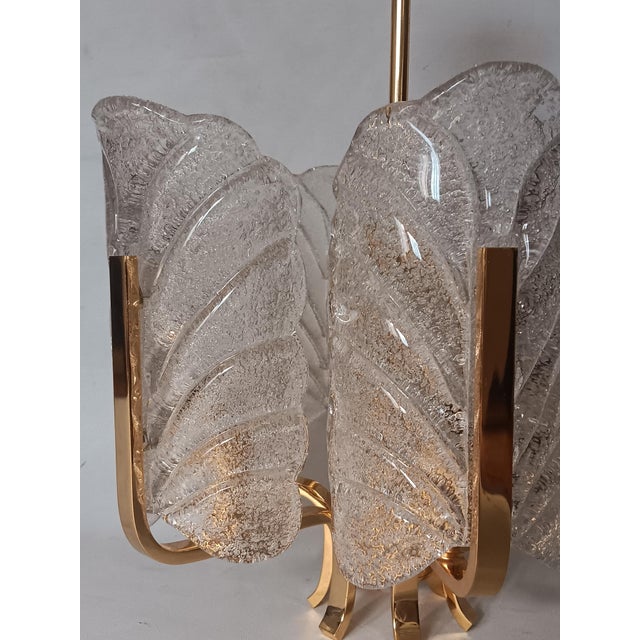Orrefors Scandinavian Glass and Gilt Metal Chandelier by Carl Fagerlund for Orrefors, Sweden, 1970s For Sale - Image 4 of 5