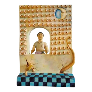 Vintage Sergio Bustamante Signed Man at Window Ceramic Sculpture