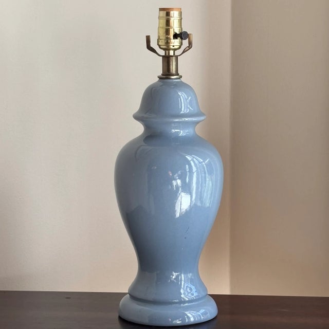 Mid-20th Century Cornflower Blue Ginger Jar Table Lamp For Sale - Image 10 of 13