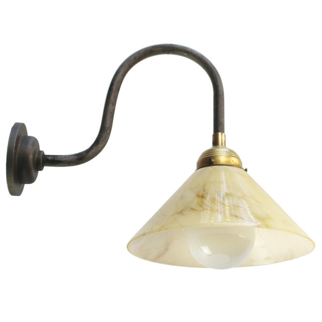 Mid-Century Modern Iron Sconce with Yellow Marble Glass Shade For Sale - Image 3 of 7