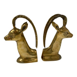Vintage Mid-Century Modern Brass Gazelle Bookends - a Pair For Sale