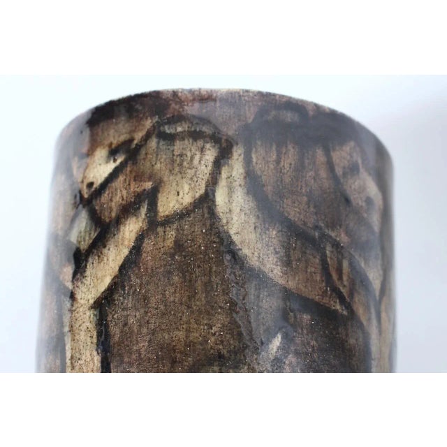 1950s Cereste Figurative Glazed Earthen Tone Oblong Art Pottery Vase For Sale - Image 10 of 12