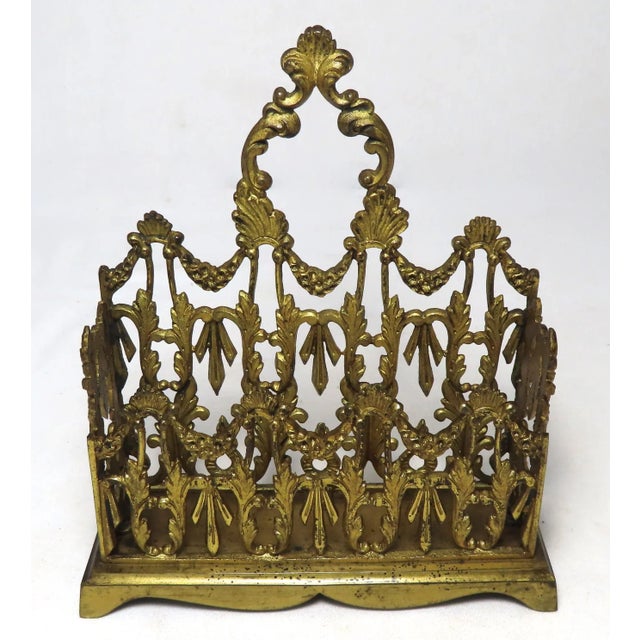 Fine Mid 1800s Antique Victorian French Gold Gilt Bronze Desk Top Letter Rack For Sale - Image 4 of 13