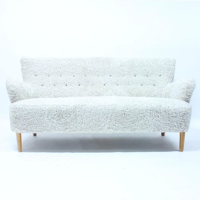 1940s Swedish Modern Sheepskin Sofa, 1940s For Sale - Image 5 of 12