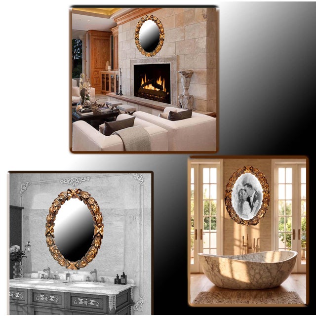 Wood Large 45" Baroque Hand Carved Oval Giltwood Frame For Sale - Image 7 of 7