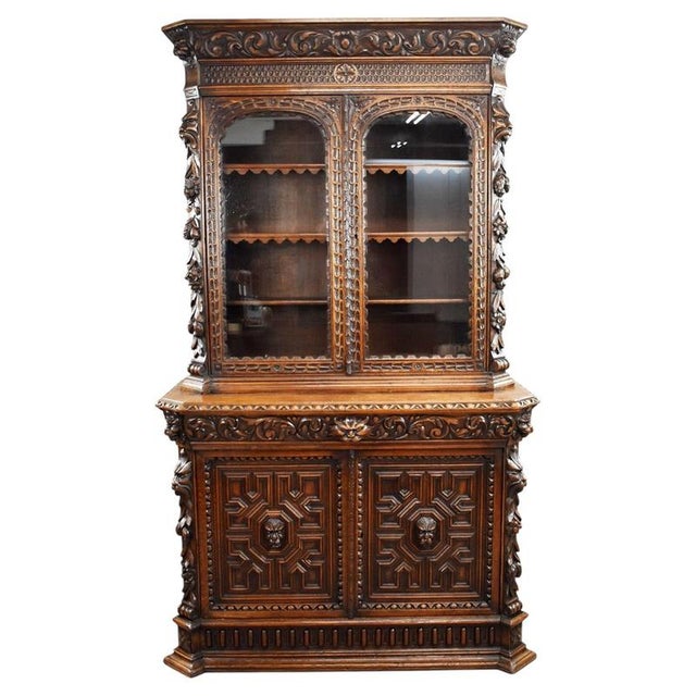 Victorian Carved Oak Bookcase, 1880 For Sale - Image 13 of 13