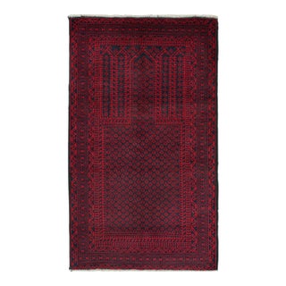 Rug & Kilim’s Baluch Tribal Rug in Blue and Red Mihrab Geometric Patterns For Sale