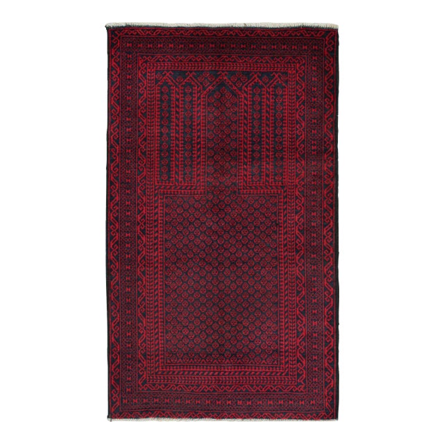 Rug & Kilim’s Baluch Tribal Rug in Blue and Red Mihrab Geometric Patterns For Sale