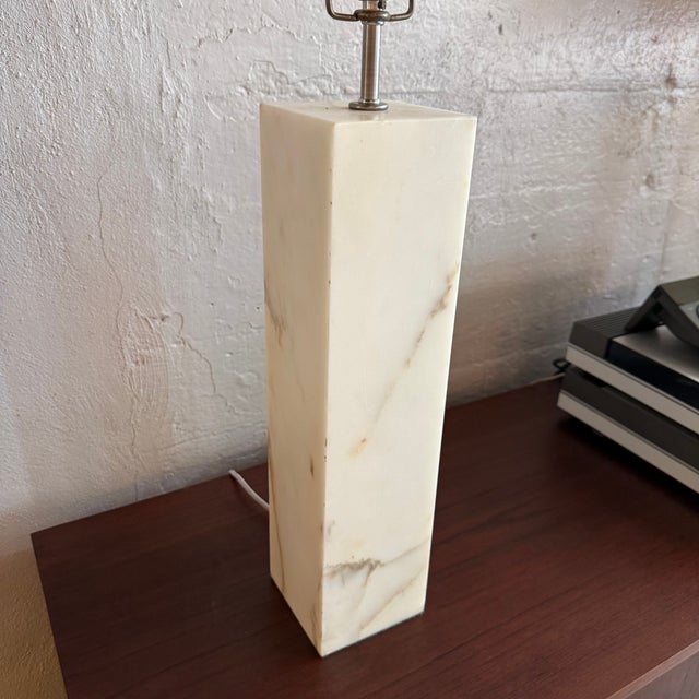 This Post Modern, Minimalist table lamp features a 30" height columner base of solid block marble for a clean sleek...