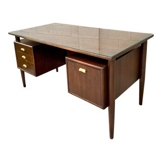 1964 Danish Modern Teak Desk With Glass Top For Sale