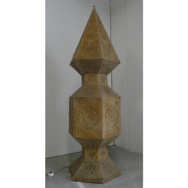 1980s Large Moroccan Perforated Metal Tower Lamps, 1980s, Set of 2 For Sale - Image 5 of 17
