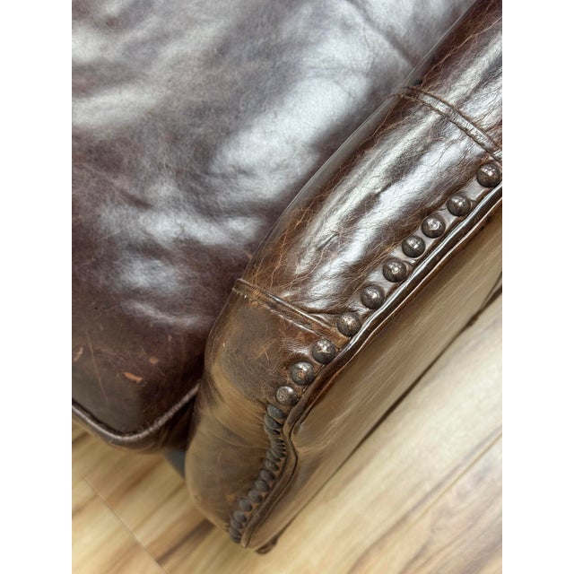 Vintage Tufted Leather Settee Sofa With Nailhead Trim For Sale - Image 10 of 18