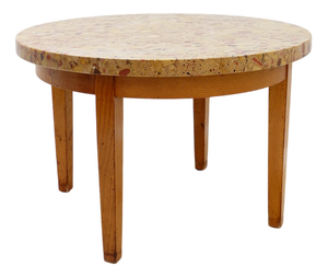 Round Wooden Coffee Table with Marble Top