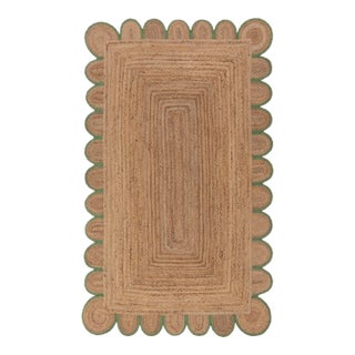 Olive Green Scallop Edge Jute Rug 3x12 Ft. For Sale