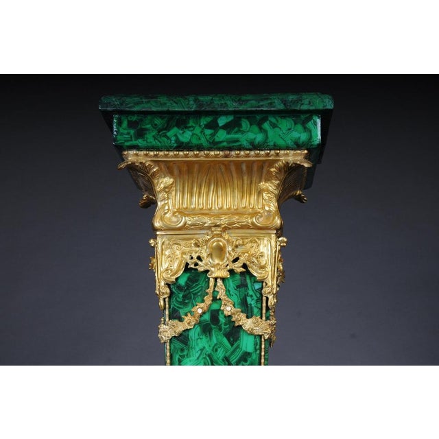 Napoleon III Marble Column with Malachite Bronze For Sale - Image 9 of 16