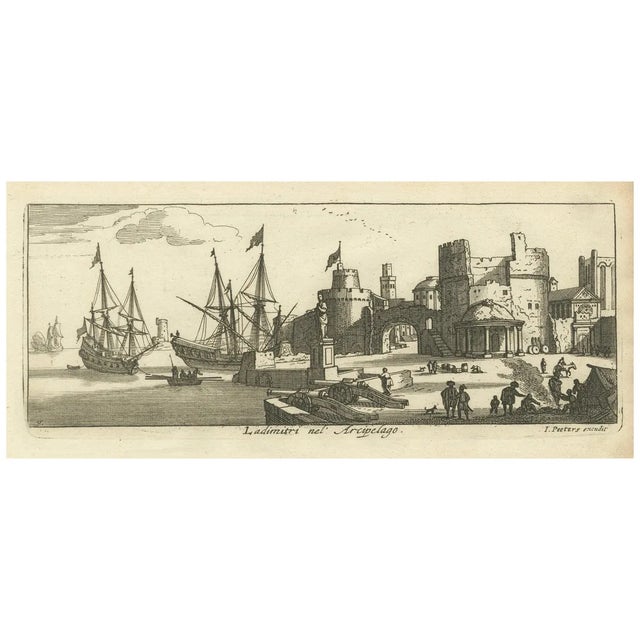 Peeters, Port Scene at Ladimiti in the Aegean Archipelago with Fortifications, 1680, Print For Sale