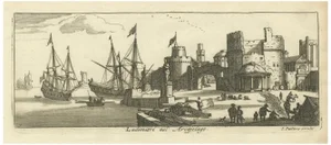 Peeters, Port Scene at Ladimiti in the Aegean Archipelago with Fortifications, 1680, Print