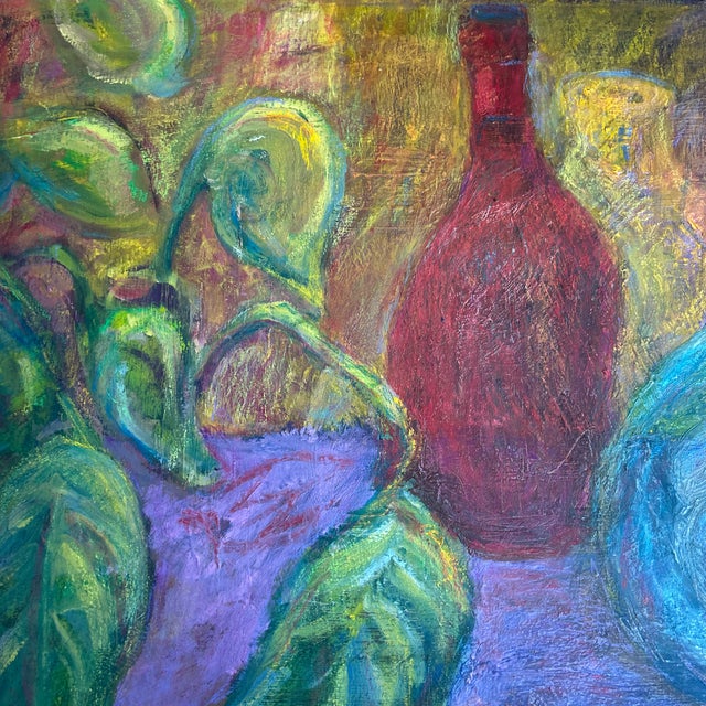 1990’s original abstract modernist still life painting on canvas. Signed and dated. Measures 20x18 or 26x22 framed. Check...