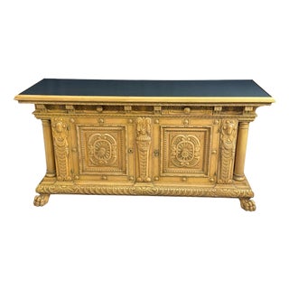Antique Renaissance Revival Carved Oak Credenza, 1950s For Sale