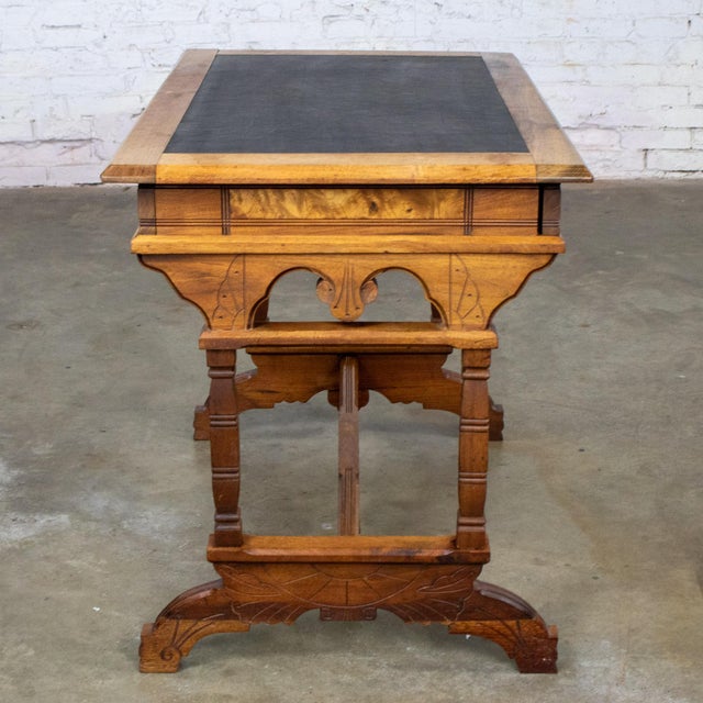 Late 19th Century Late 19th Century Eastlake Victorian Style Ladies Writing Desk Walnut Burl and Faux Leather Top For Sale - Image 5 of 18